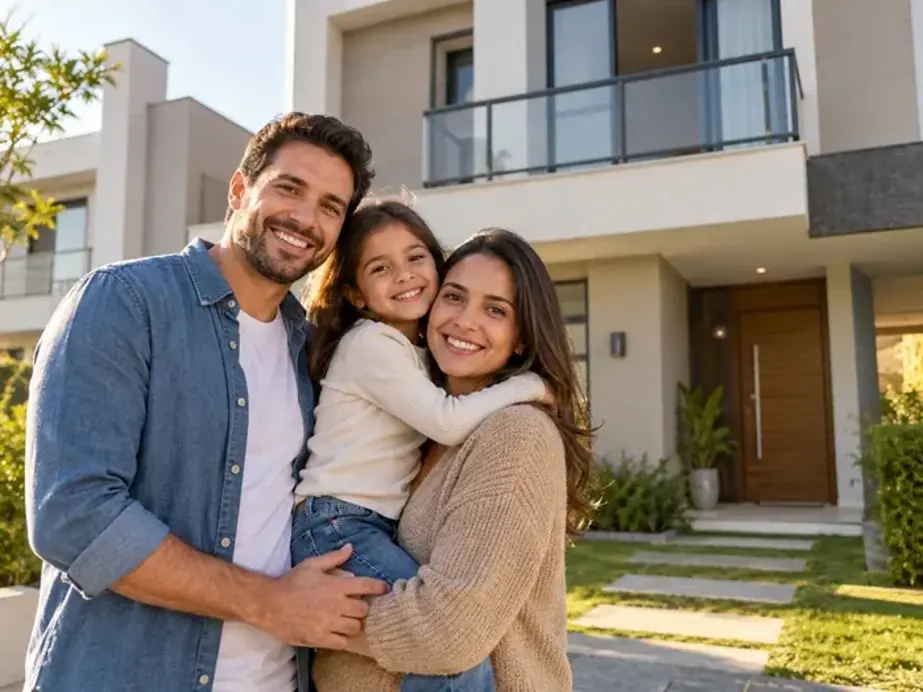 Casal e advogado analisando contrato de financiamento imobiliário durante divórcio